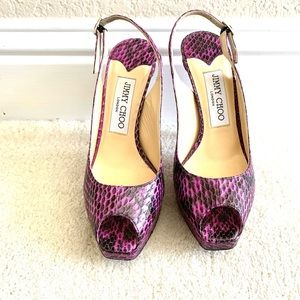 Jimmy Choo Snakeskin Slingback Peeptoe Pumps - Size 35
